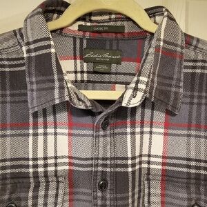 Eddie Bauer Men's Casual Plaid Shirt - Black, White, and Red